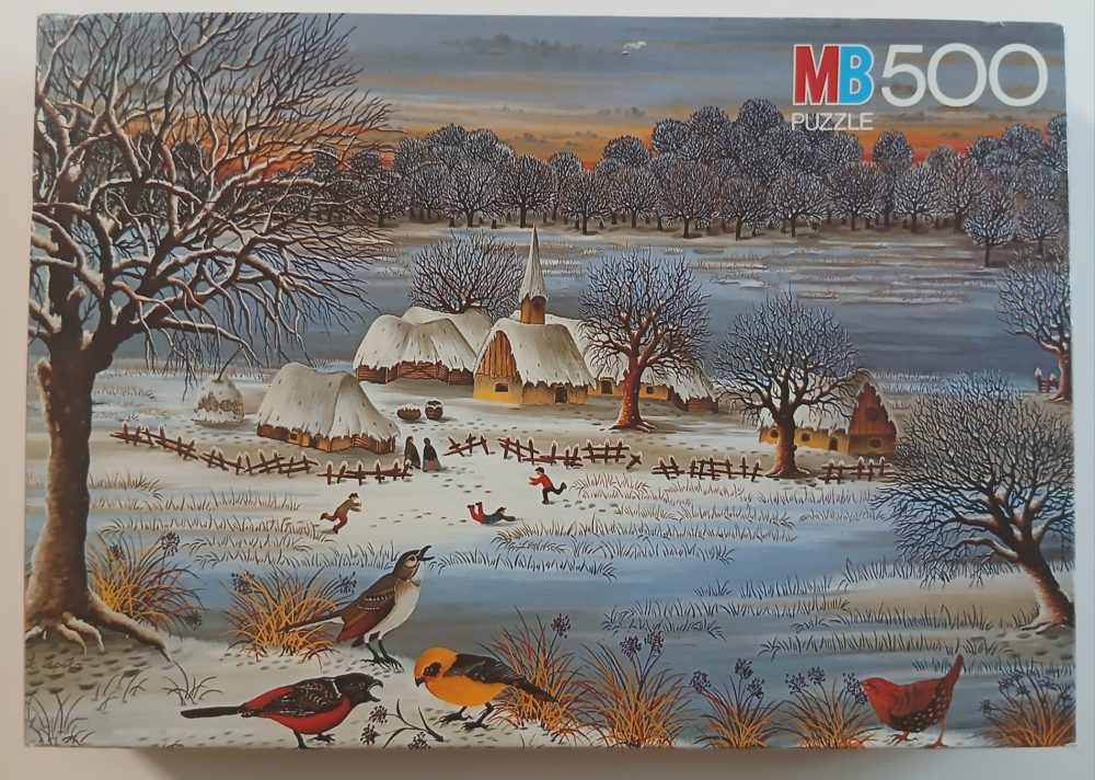500, MB, Winter Scene, Lela Depolo, Sealed Bag, Listed by Vanesa Image of the puzzle 500, MB, Winter Scene, Lela Depolo, Sealed Bag, Picture of the box