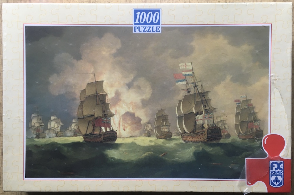 1000, F.X. Schmid, Naval Battle at Night, by Thomas Luny, Factory Sealed, 2026-01-08 Image of the puzzle 1000, F.X. Schmid, Naval Battle at Night, by Thomas Luny, Factory Sealed, Picture of the box