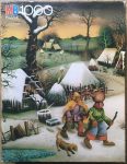 Image of the puzzle 1000, MB, Peasants in Winter, Mijo Kovačić, Complete, Picture of the box