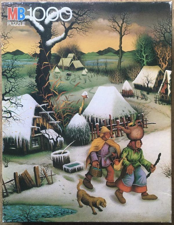 Image of the puzzle 1000, MB, Peasants in Winter, Mijo Kovačić, Complete, Picture of the box