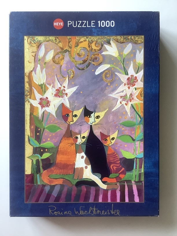1000, Heye, Lilies, by Rosina Wachtmeister, Complete,, Listed by Jacoba Image of the puzzle 1000, Heye, Lilies, by Rosina Wachtmeister, Complete, Picture of the Box