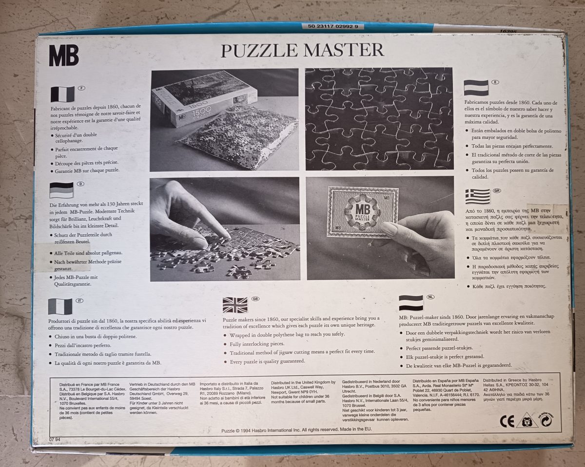 Image of the puzzle 1000, MB, Pierrot and Harlequin, by Paul Cézanne, Sealed Bag, Back of the Box