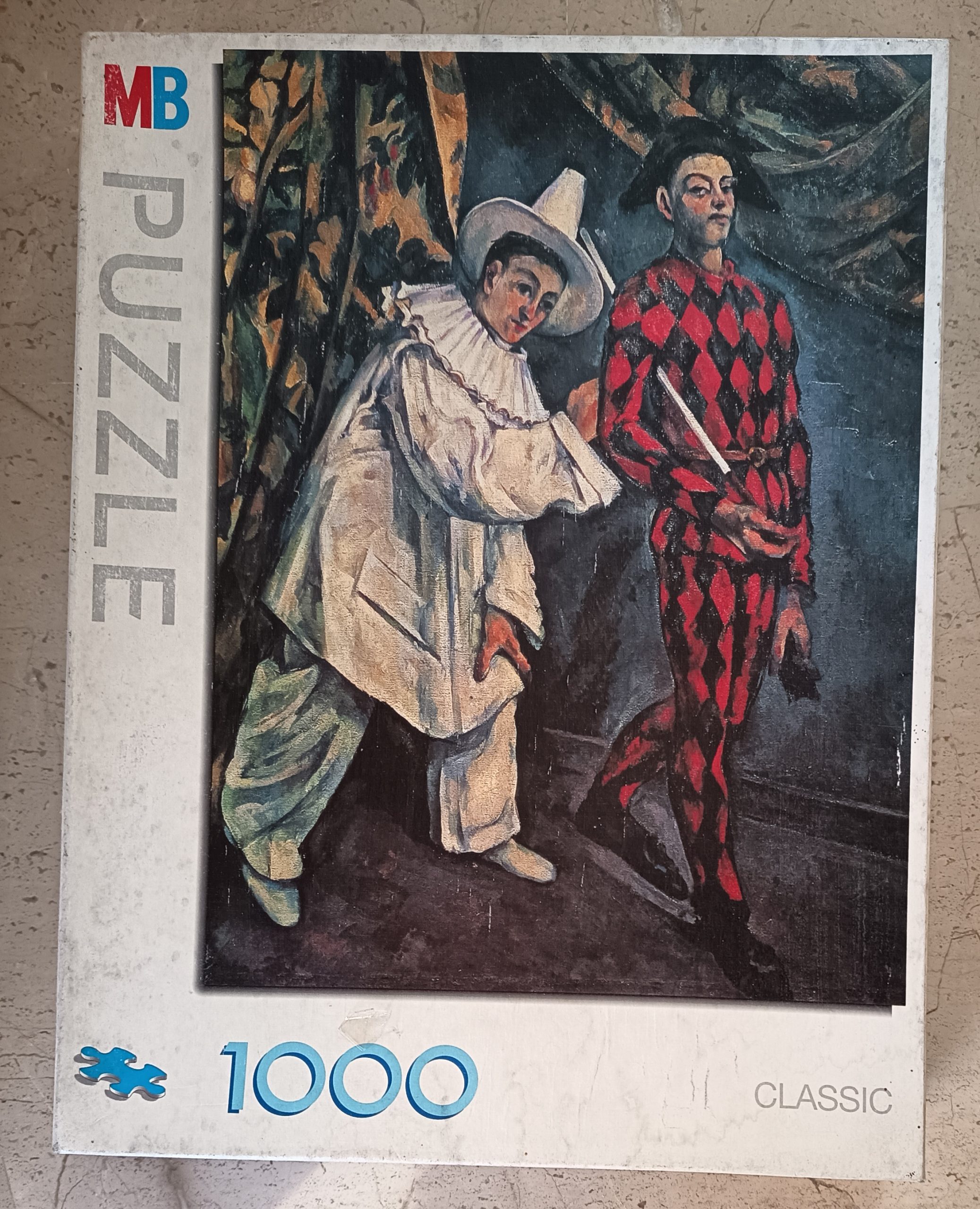 1000, MB, Pierrot and Harlequin, by Paul Cézanne, Sealed Bag, Listed by Barebrain Image of the puzzle 1000, MB, Pierrot and Harlequin, by Paul Cézanne, Sealed Bag, Picture of the Box