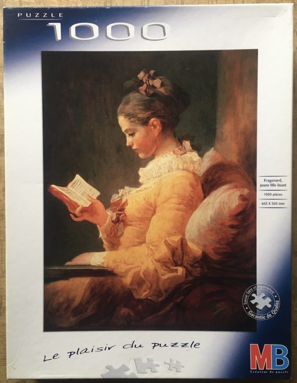 Image of the puzzle 1000, MB, Young Girl Reading, by Jean-Honoré Fragonard, Complete, Picture of the box