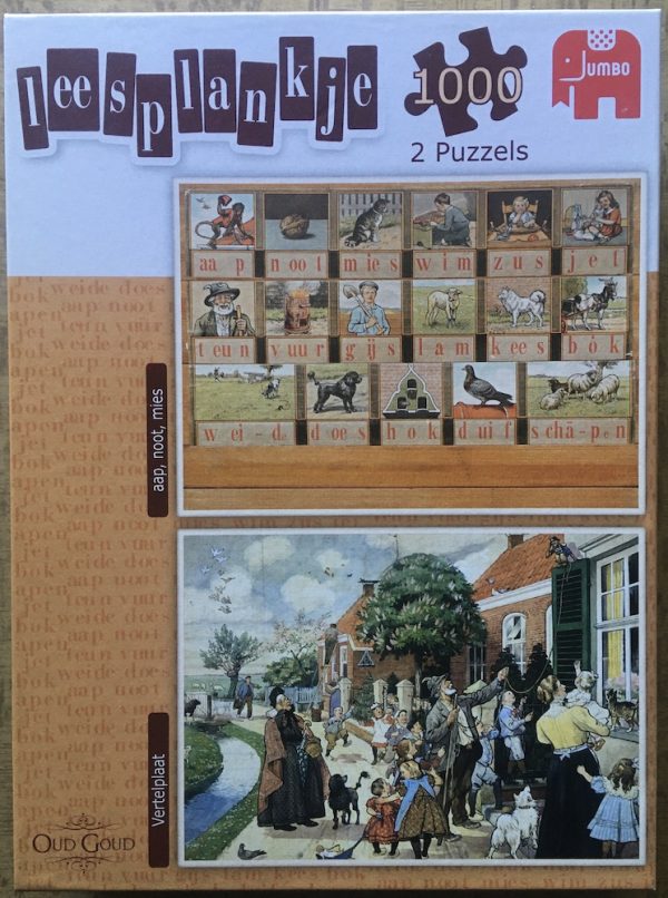 Image of the puzzle 1000x2, Jumbo, Aap, Noot, Mies & Vertelplaat, by Cornelis Jetses, Sealed Bag, Picture of the box